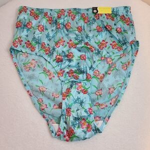 VTG Serenada Silky Second Skin Satin High Cut Panty Size 12 Blue Floral